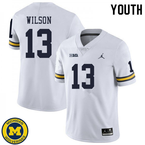 Youth Michigan Wolverines #13 Tru Wilson White Replica Stitch Jersey